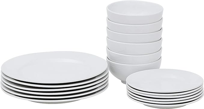 18-Piece Service for 6 Porcelain Dinnerware Set, Round Kitchen Plates and Bowls Set Chip & Scratch Resistant Dishware Sets, White